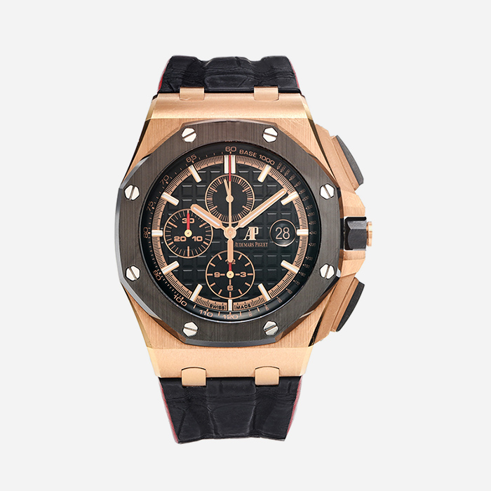 Product image of men's luxury designer watch FASHIONPHILE rose gold case black band