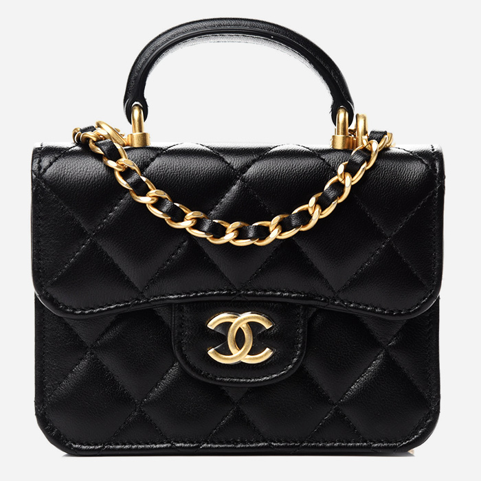 product image of Chanel top handle flap coin purse in black FASHIONPHILE