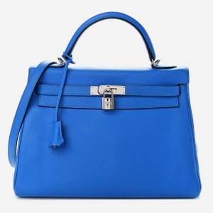product image of HERMES Taurillon Clemence Kelly Retourne 32 Bleu Hydra at FASHIONPHILE