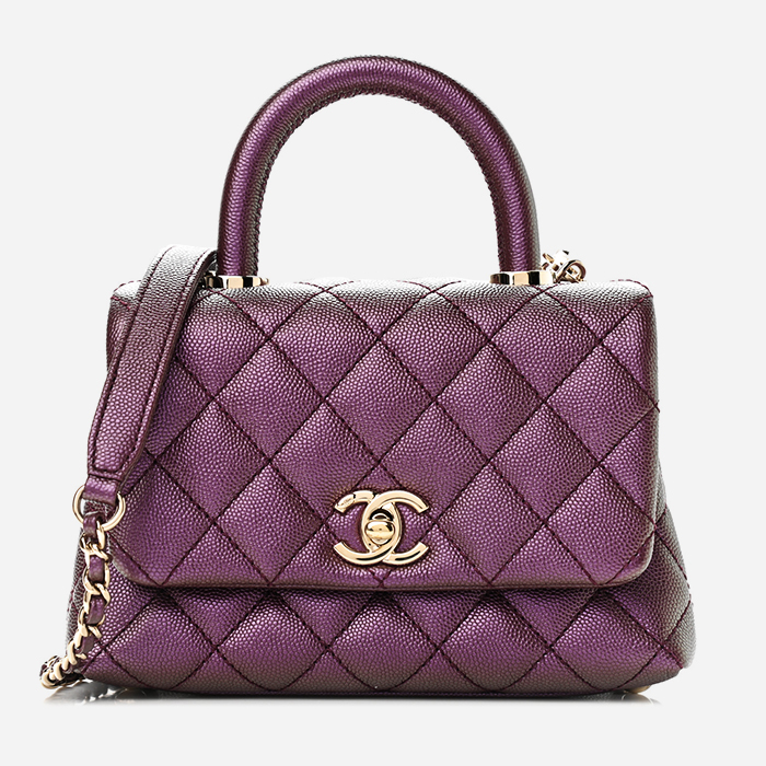 product image of CHANEL Iridescent Caviar Quilted Mini Coco Handle Flap Purple at FASHIONPHILE